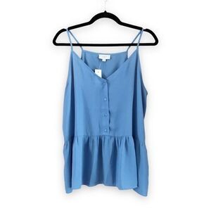 Loft Blue Button Front Baby Doll Peplum Tank Top NWT Size Large